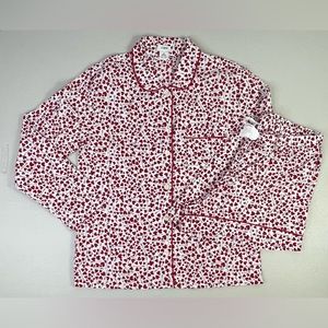 J.CREW Heart Valentines Day Print Pajama Set Shirt Shorts Red Cotton 2 pc arrow